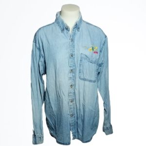 Ultra Club Men's Blue Jean Long Sleeve Button Down Shirt Sz Lg